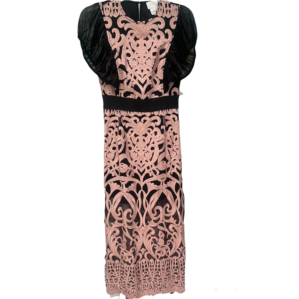Foxiedox Rosabel Embroidered Midi Sheath Dress, Size M